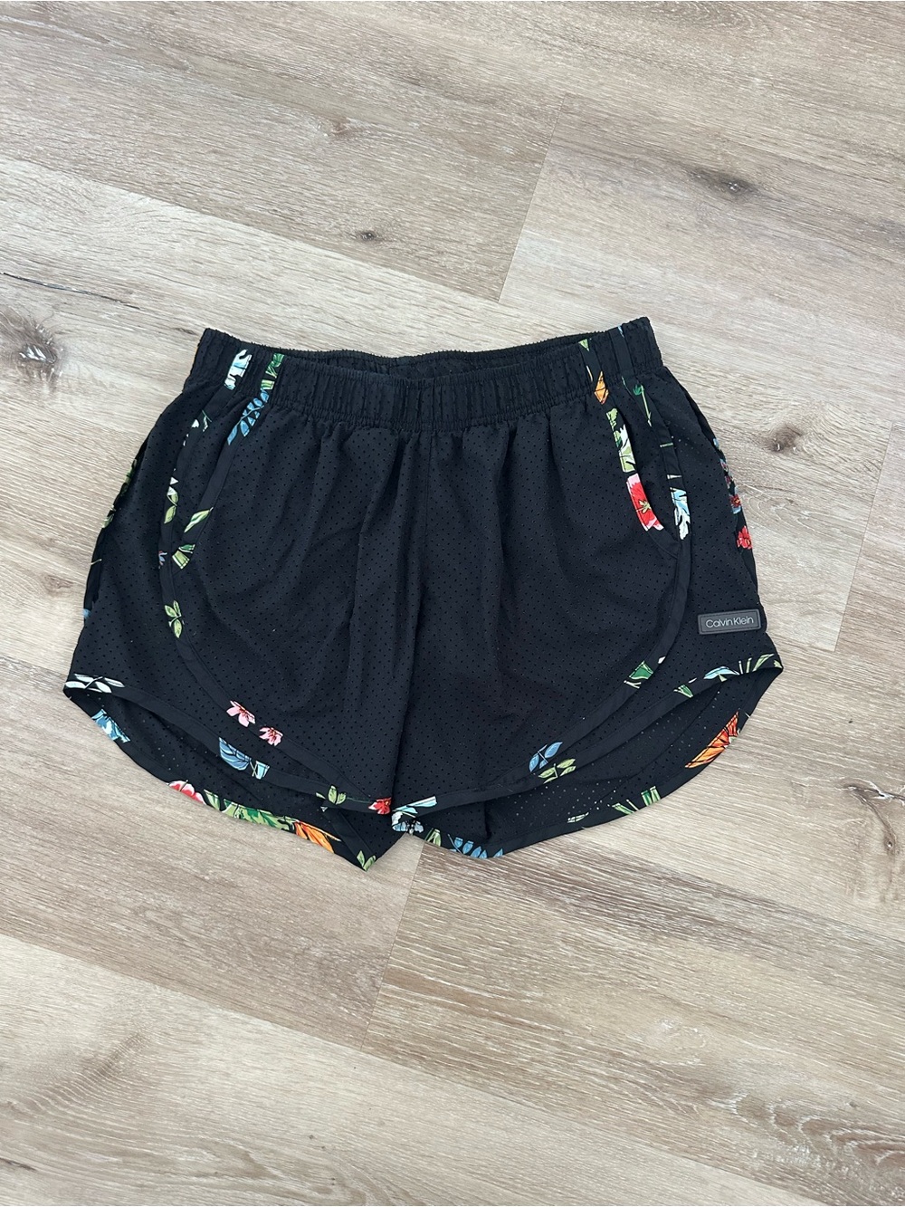 Calvin Klein Black Athletic Shorts with Floral Trim